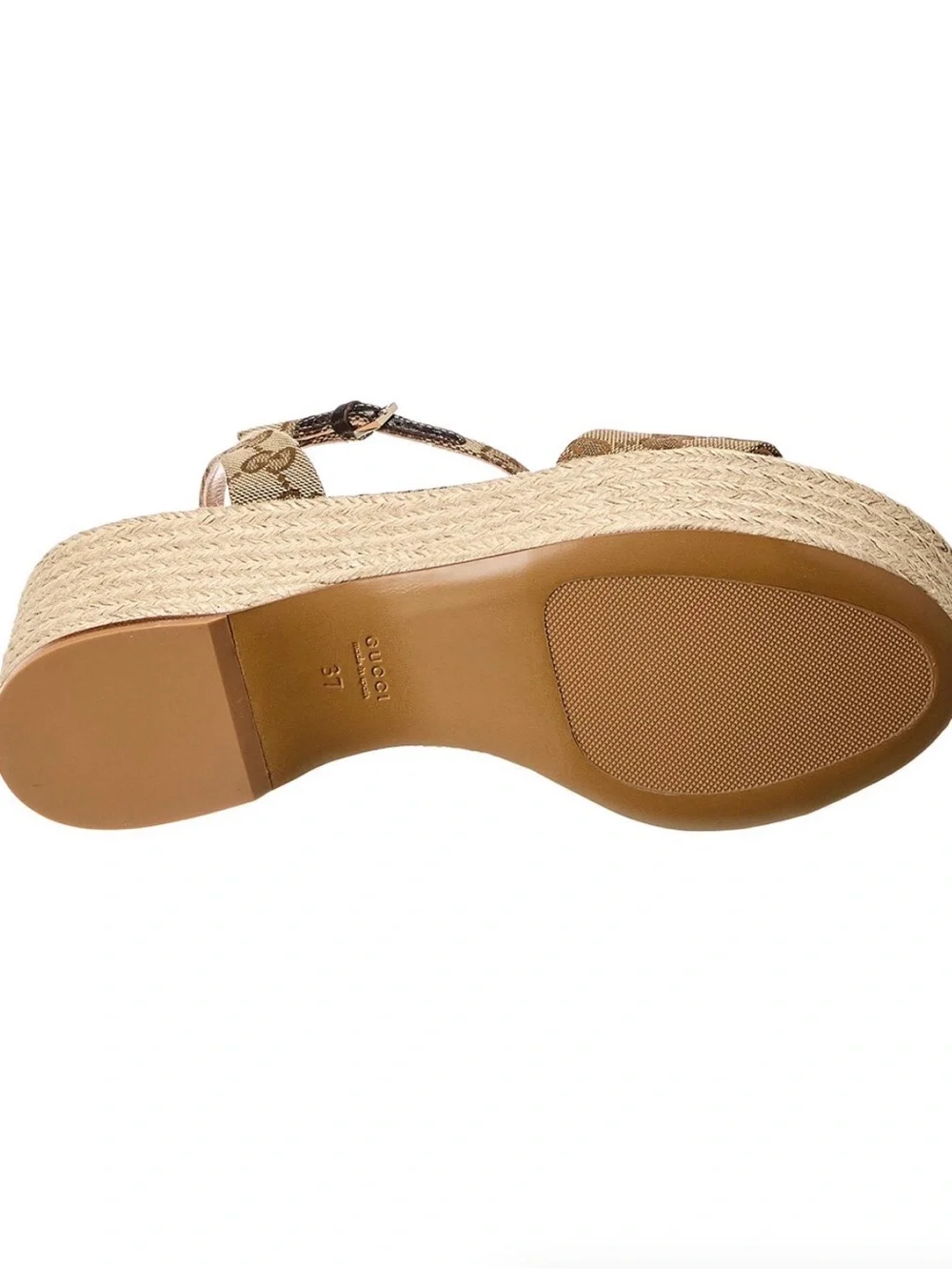 Gucci Beige/Brown GG Canvas Espadrille Platform Sandal with Horsebit